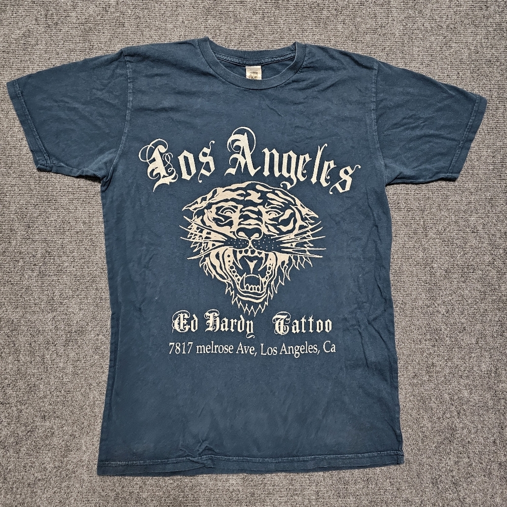 Vtg Ed Hardy By Christian Audigier T Shirt Blue TIGER Skater Y2K Double Sided S